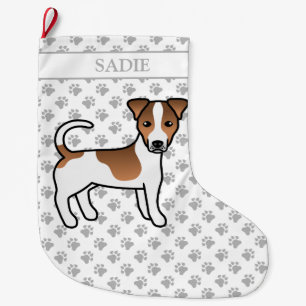 Brown Smooth Coat Jack Russell Terrier Dog & Name Large Christmas Stocking