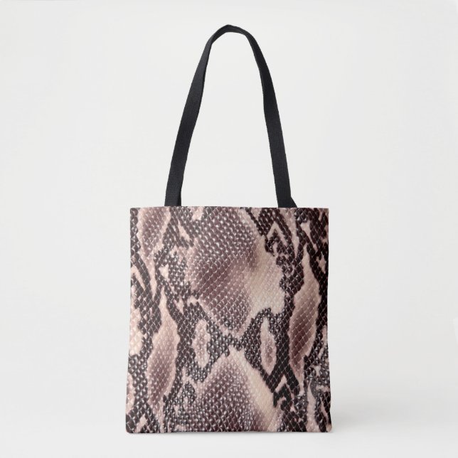 Brown snake leather texture tote bag (Front)