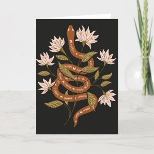 Brown Snake Pink Flowers Card