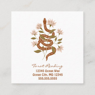 Brown Snake Pink Flowers Tarot Reading Square Business Card