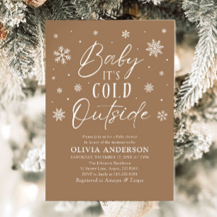 Brown Snowflake Baby It's Cold Outside Baby Shower Invitation
