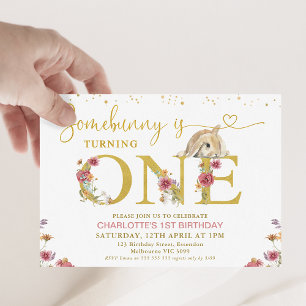 Brown Some Bunny Wildflowers 1st Birthday  Invitation