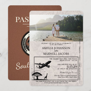 Brown South Africa Passport Wedding Invitation