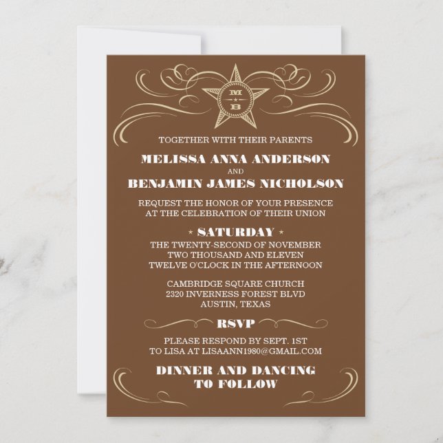 Brown Southern Style Wedding Invitations (Front)