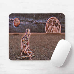 Brown space alien mouse mat