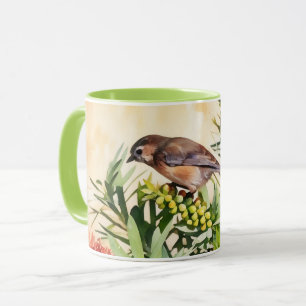 Brown Sparrow Bird on Flowers Art Mug Cup