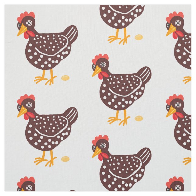 Brown speckled hens with eggs fabric (Swatch)