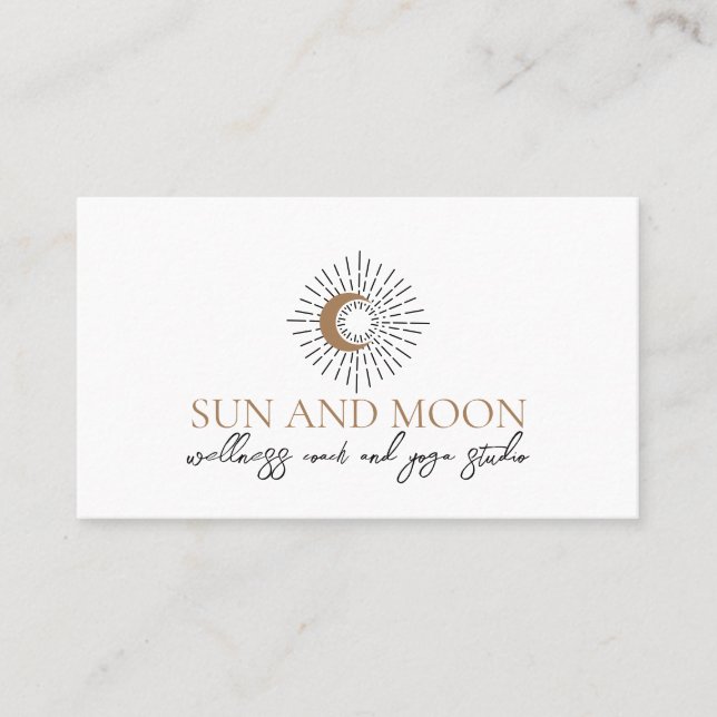 Brown Spiritual Energy Healing Sun Moon Business Card (Front)