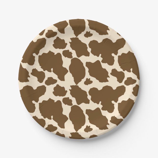 Brown Spots Cow Print Farmer Farm Animals Classy Paper Plate (Front)