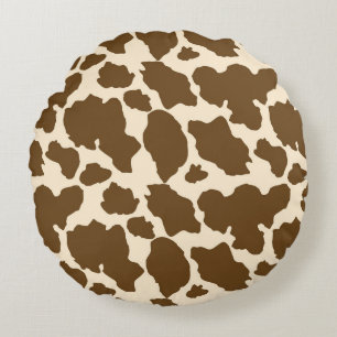 Brown Spots Cow Print Farmer Farm Animals Classy Round Cushion