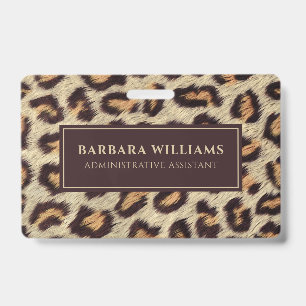 Brown spots leopard pattern faux fur texture ID badge
