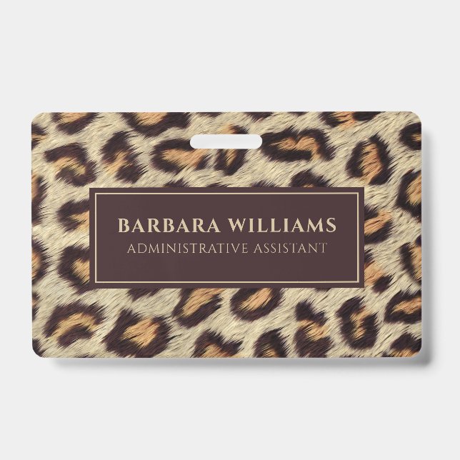 Brown spots leopard pattern faux fur texture ID badge (Front)