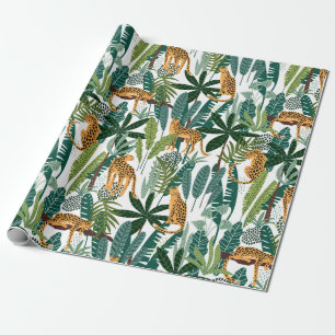 Brown spots panter & jungle leaves pattern wrapping paper