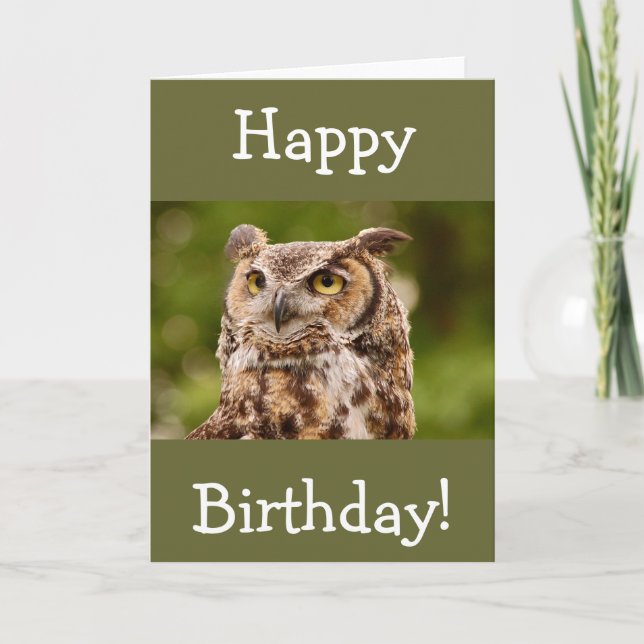 Brown spotted owl birthday greeting card (Front)