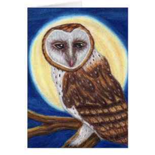Brown Spotted Owl In Moonlight Card