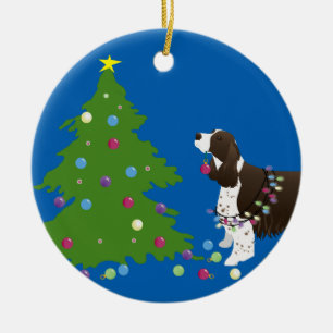 Brown Springer Spaniel Christmas Illustration Ceramic Tree Decoration