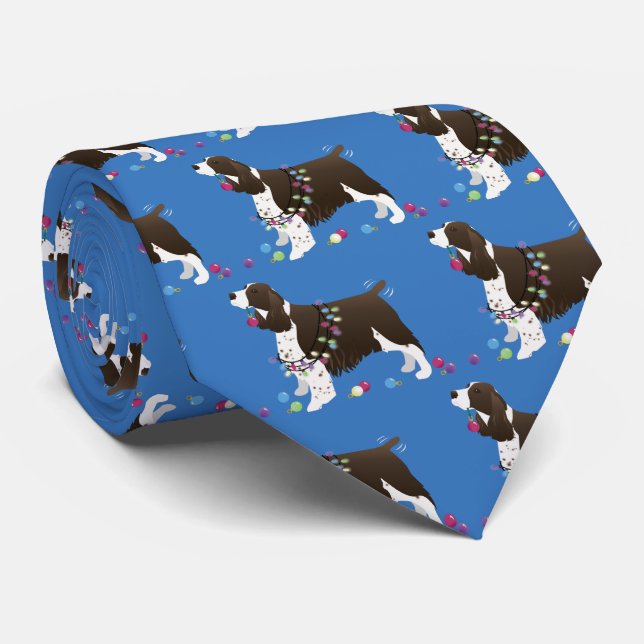 Brown Springer Spaniel Christmas Illustration Tie (Rolled)