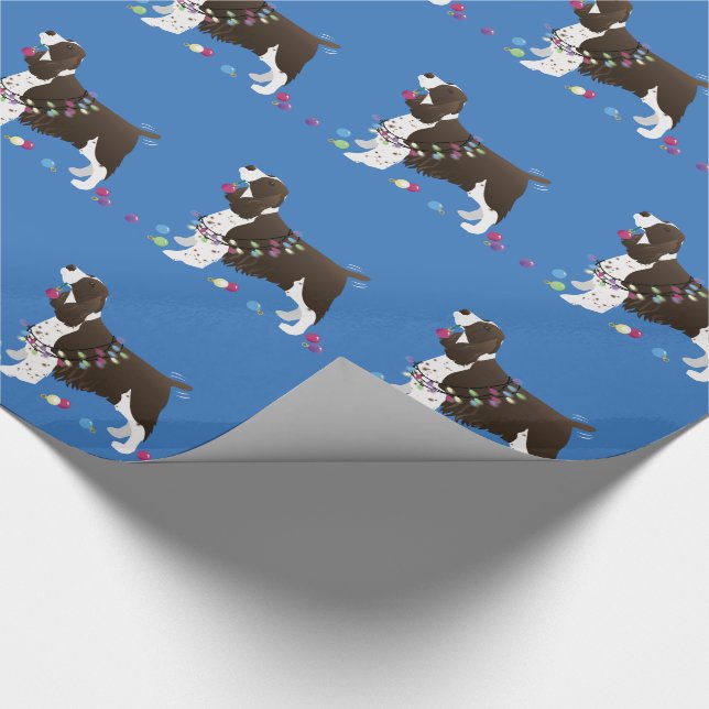 Brown Springer Spaniel Christmas Illustration Wrapping Paper (Corner)