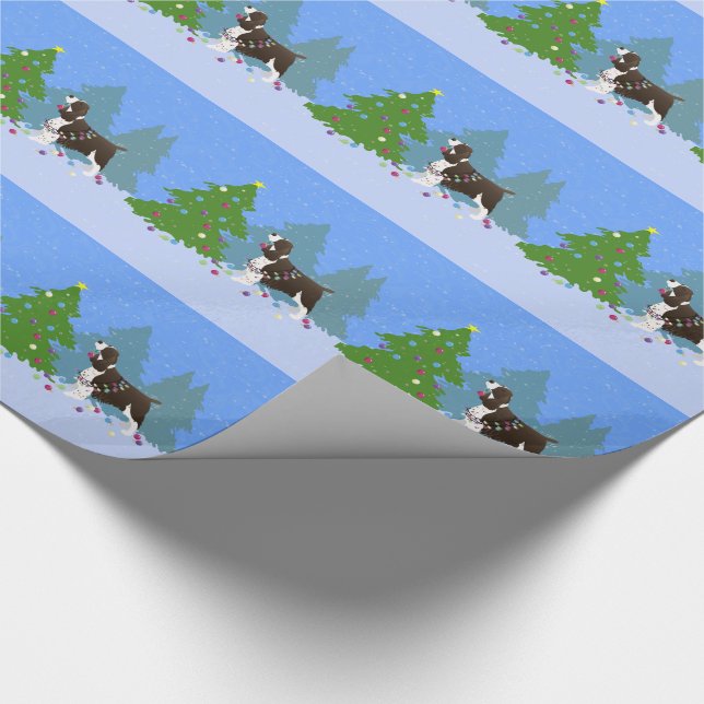 Brown Springer Spaniel Decorating Christmas Tree Wrapping Paper (Corner)