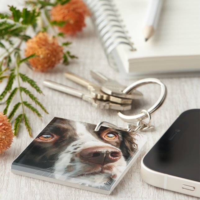 Brown springer spaniel portrait key ring (Front Right)