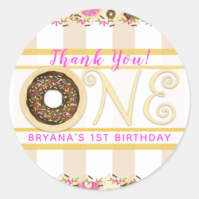 Brown Sprinkle Doughnut Doughnuts ONE 1st Birthday Classic Round Sticker (Front)