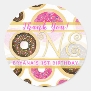 Brown Sprinkle Doughnut Doughnuts ONE 1st Birthday Classic Round Sticker