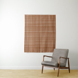 Brown square mesh grid design tapestry