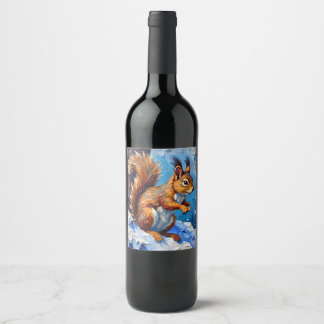 Brown Squirrel in the Snow Wine Label