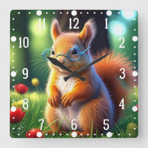 Brown Squirrel Sitting On Grass-43543 Square Wall Clock