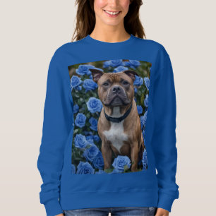 Brown Staffy In Blue Rose Garden, Sweatshirt