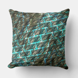 Brown stained scrath, cyanish grid or brick style cushion