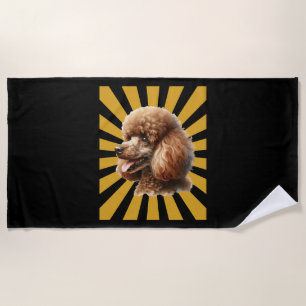 Brown Standard Poodle Retro Sunburst Beach Towel