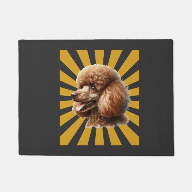 Brown Standard Poodle Retro Sunburst Doormat (Front)