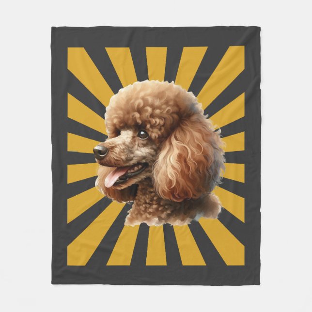 Brown Standard Poodle Retro Sunburst Fleece Blanket (Front)