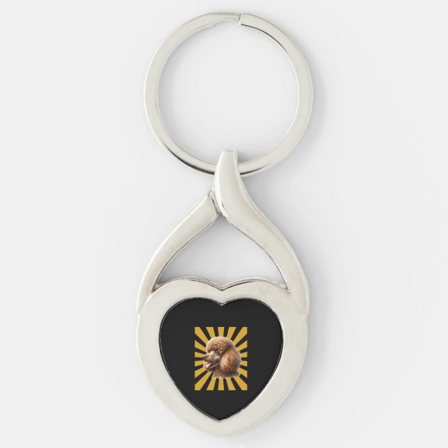 Brown Standard Poodle Retro Sunburst Key Ring (Front)