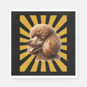 Brown Standard Poodle Retro Sunburst Napkin