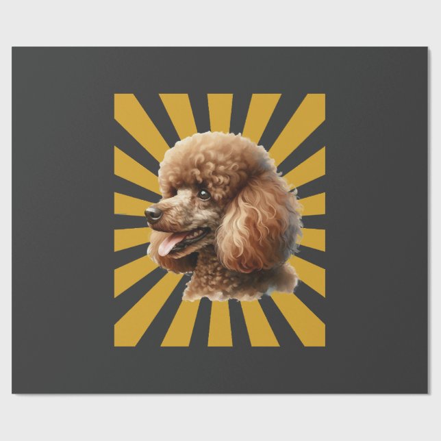Brown Standard Poodle Retro Sunburst Wrapping Paper (Flat)