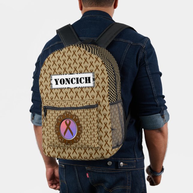 Brown Standard Ribbon by Kenneth Yoncich Printed Backpack (Insitu (Model))