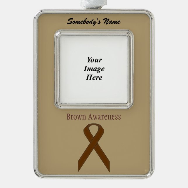 Brown Standard Ribbon Tmpl (V-O)by Kenneth Yoncich Silver Plated Framed Ornament (Front)