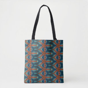 brown stars blue geometric tote bag