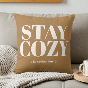 Brown Stay Cosy Festive Typography Custom White Cushion