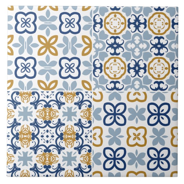 Brown steel navy blue Portuguese tile illustration (Front)