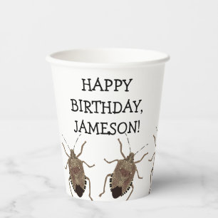 Brown Stink Bug Illustration Personalised Party Paper Cups