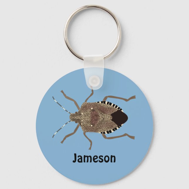 Brown Stink Bug Light Blue Personalised Key Ring (Front)
