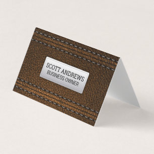 Brown Stitched Leather Business Card