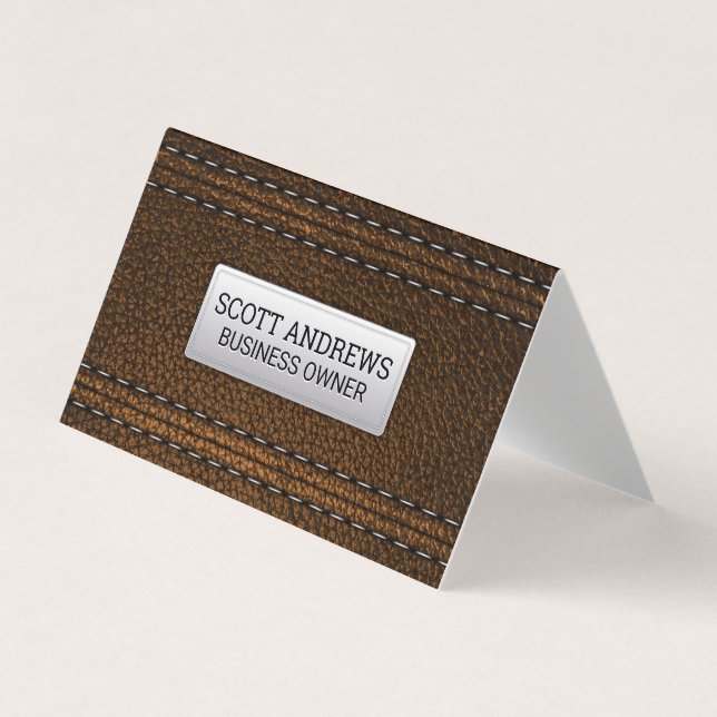 Brown Stitched Leather Business Card (Front)