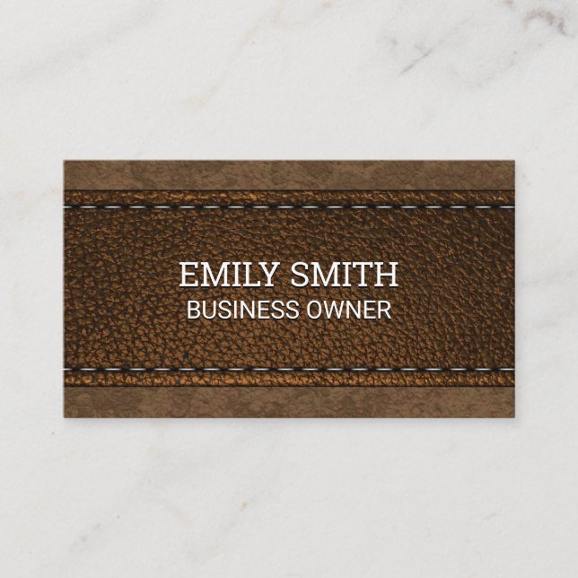Brown Stitched Leather Texture Business Card (Front)