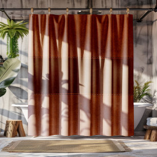 Brown Stitched Vintage Leather Shower Curtai Shower Curtain