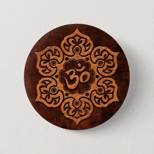 Brown Stone Floral Om 6 Cm Round Badge (Front)