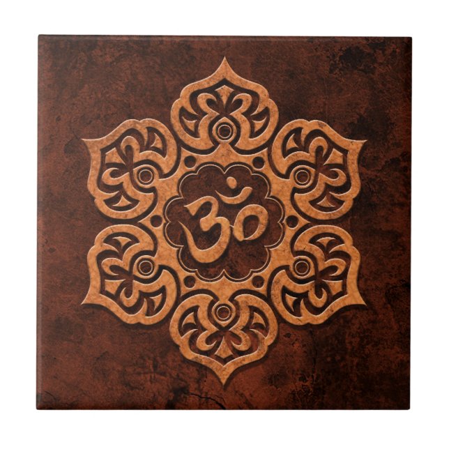 Brown Stone Floral Om Tile (Front)